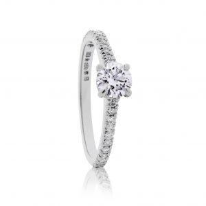 0.50 ct diamond solitaire ring in platinum with fishtail set shoulders