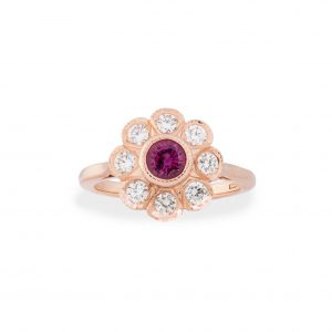 pink sapphire and diamond flower cluster in rose gold
