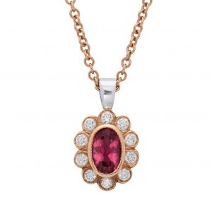 mahenge spinel and diamond cluster pendant in rose and white gold