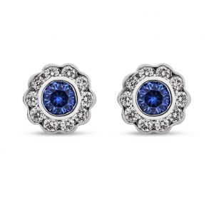 sapphire and diamond earstuds in 18ct white gold