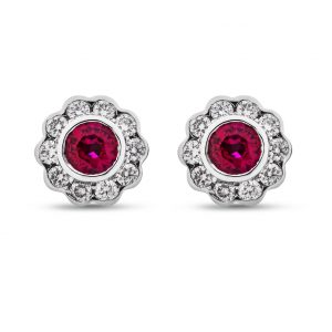 ruby and diamond cluster earstuds in 18ct white gold
