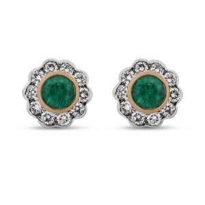 emerald and diamond earstuds in 18ct yellow and white gold