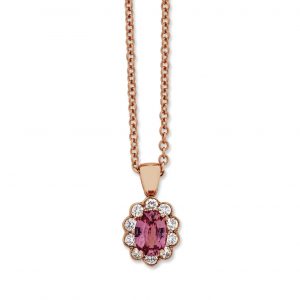 Peach sapphire cluster pendant in 18ct rose gold