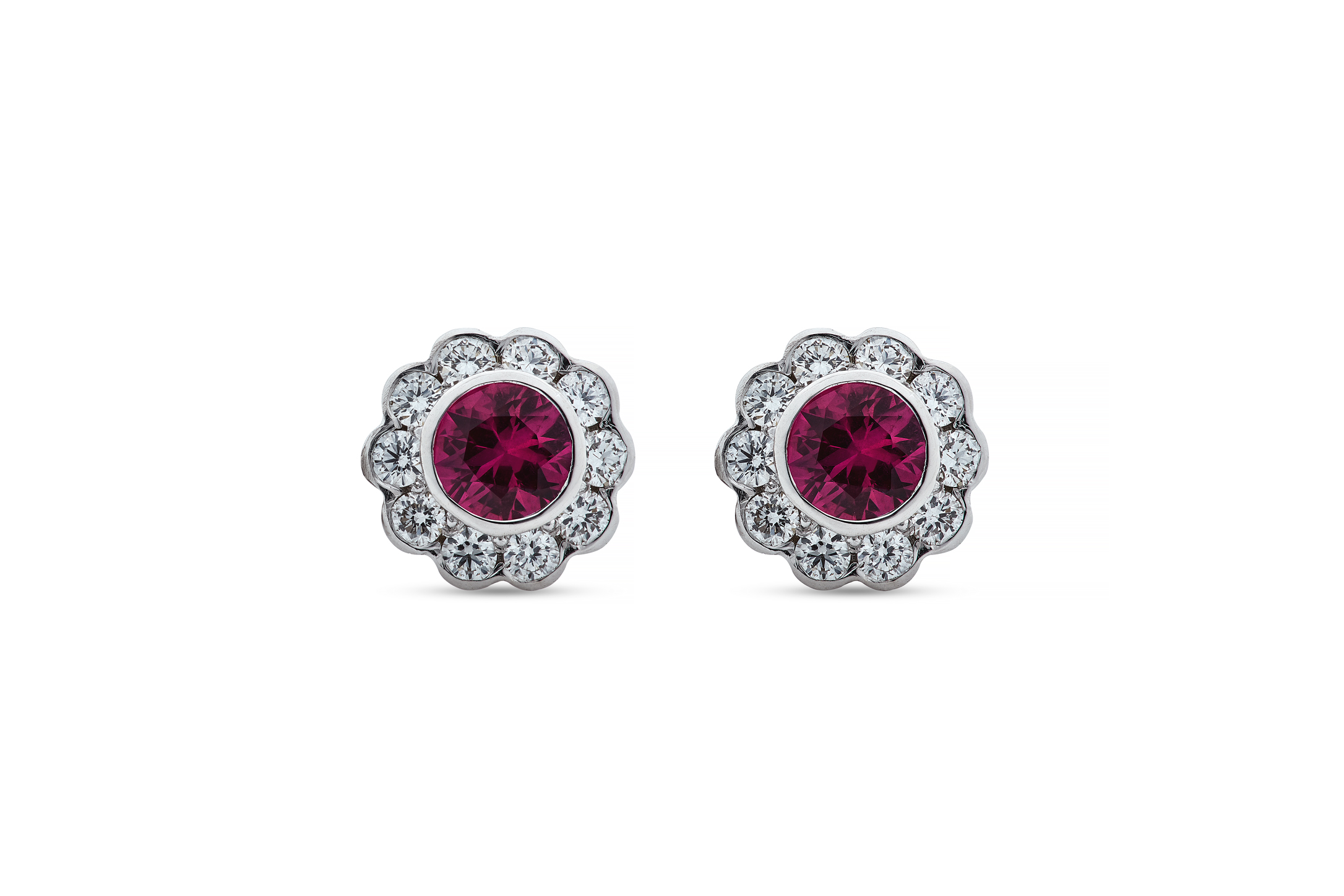 pink sapphire and diamond cluster earstuds – GV Jewellery